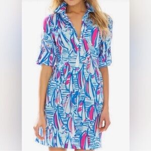 Lilly Pulitzer Sanibel Red Right Return Resort White Sailboat Tunic Dress Size M